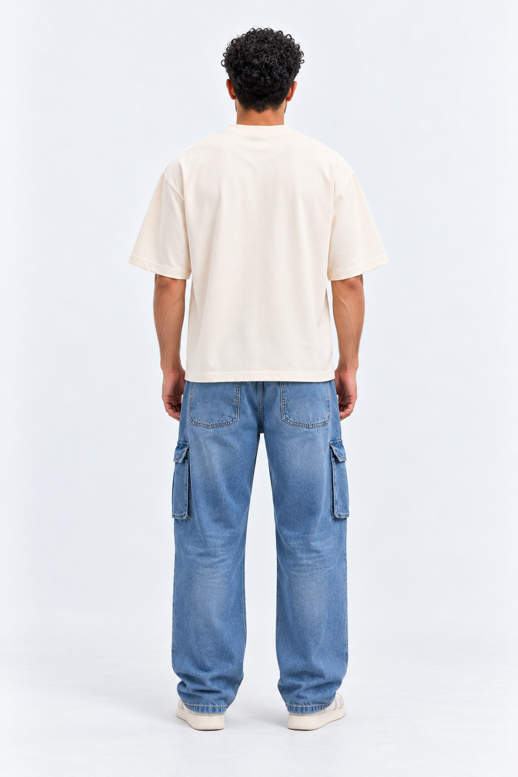 Men’s Baggy Cargo Jeans – Blue Wash Drawstring Wide Leg Denim