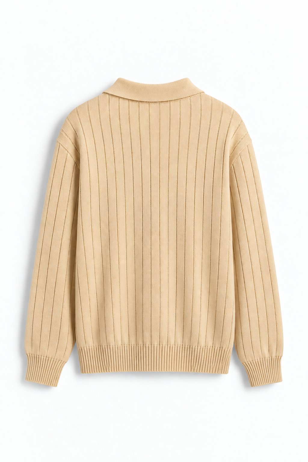 Men’s Beige Long Sleeve Knit Polo