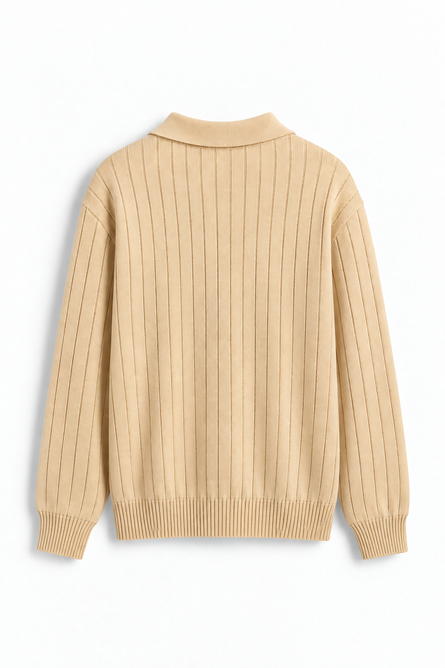 Men’s Beige Long Sleeve Knit Polo