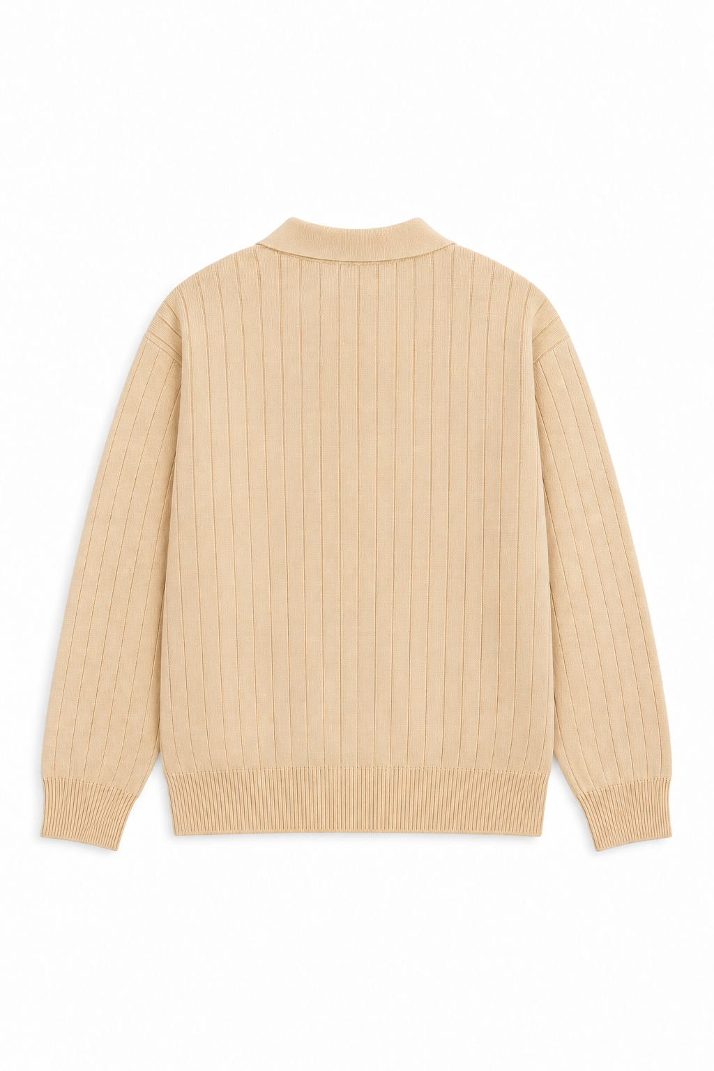 Men’s Beige Long Sleeve Knit Polo