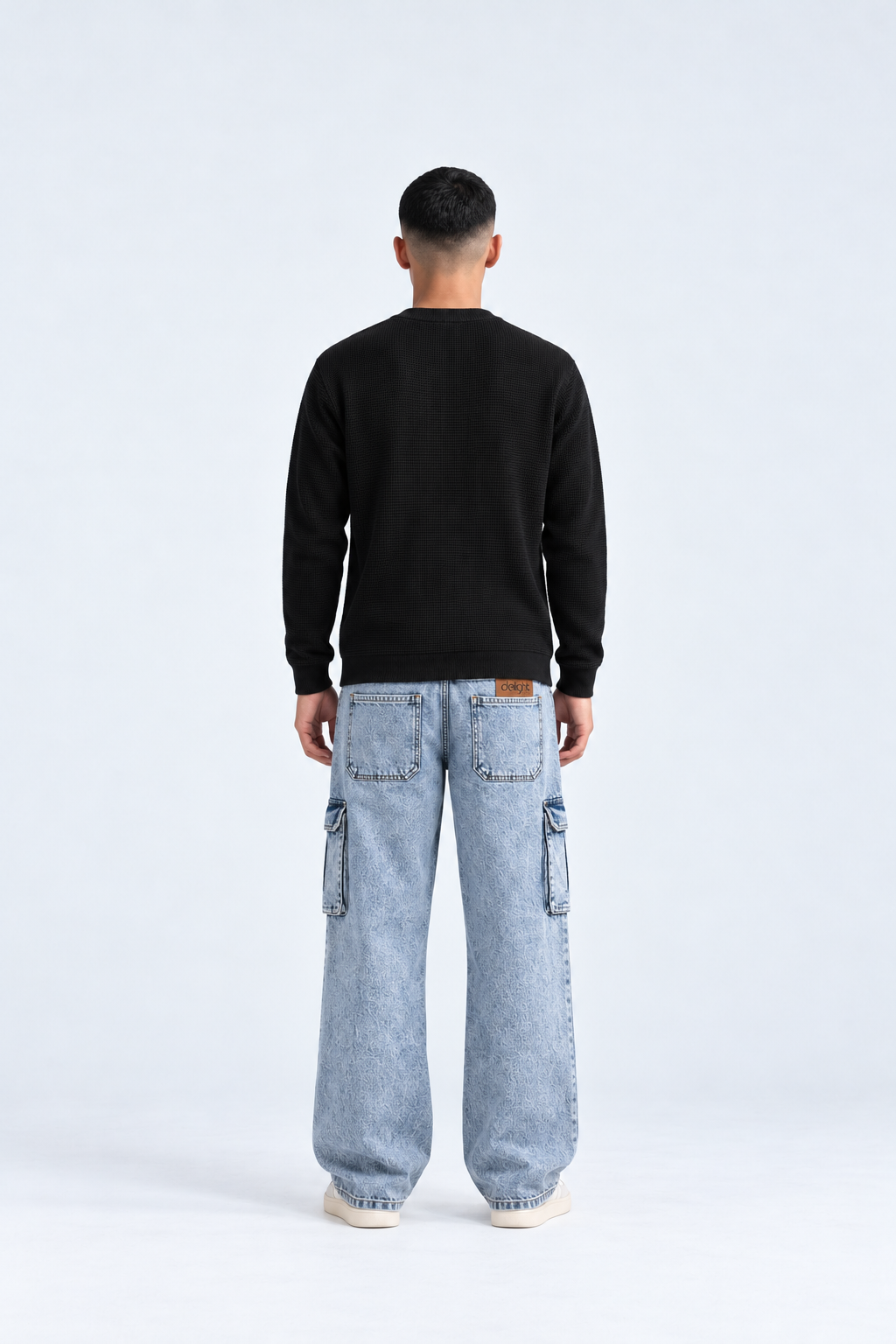 Men’s Baggy Cargo Jeans – Light Blue Acid Wash Wide Leg Denim
