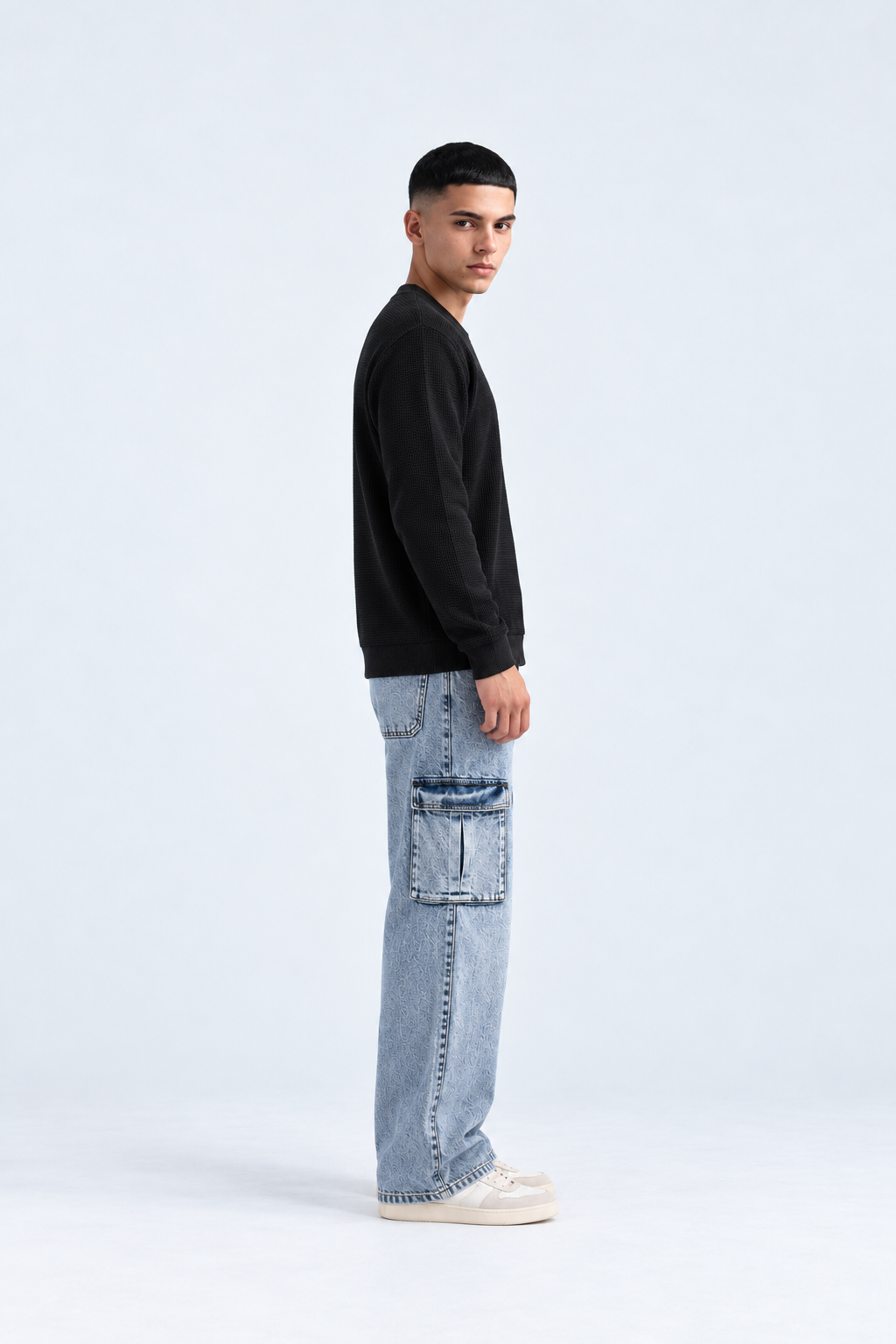 Men’s Baggy Cargo Jeans – Light Blue Acid Wash Wide Leg Denim
