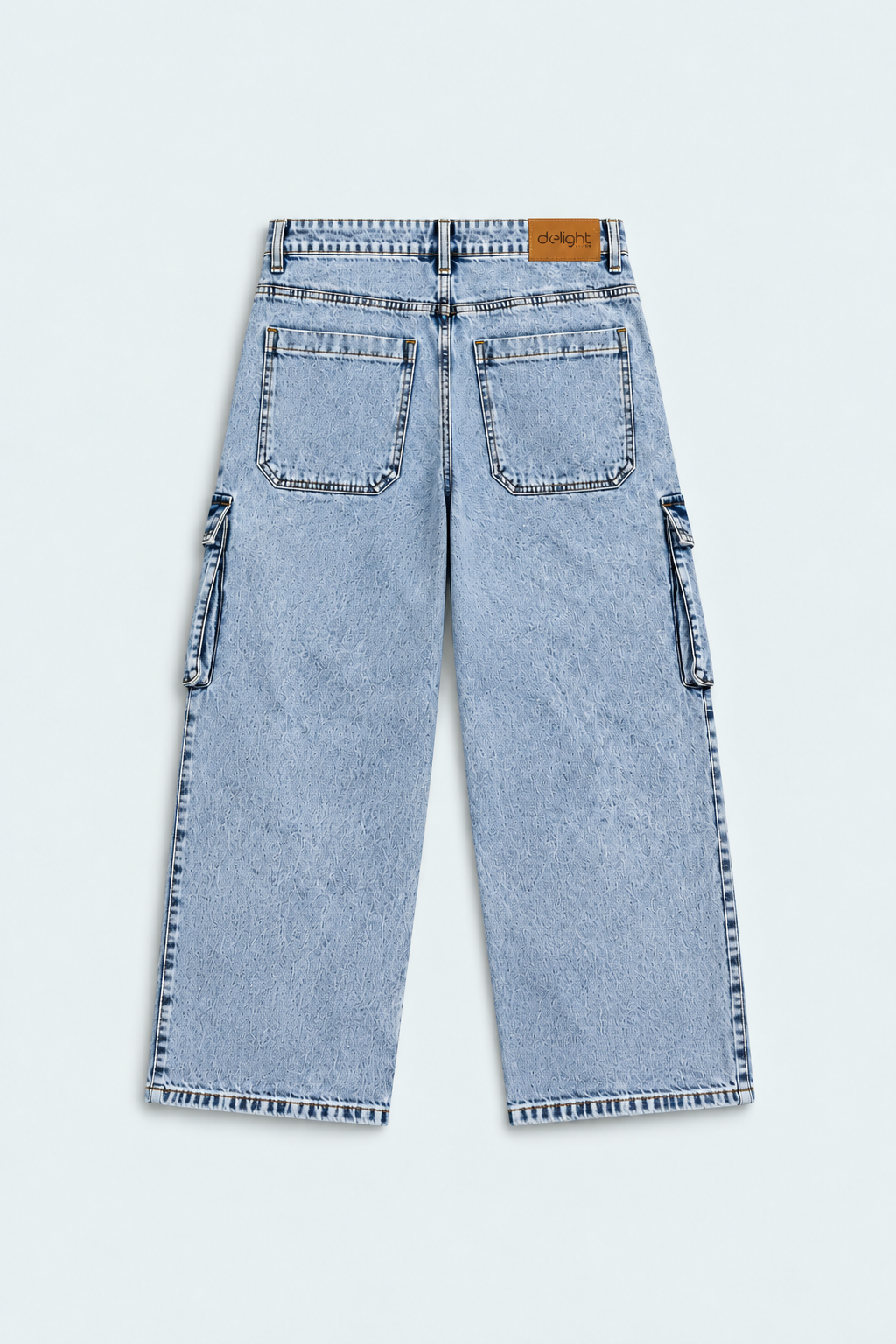Men’s Baggy Cargo Jeans – Light Blue Acid Wash Wide Leg Denim