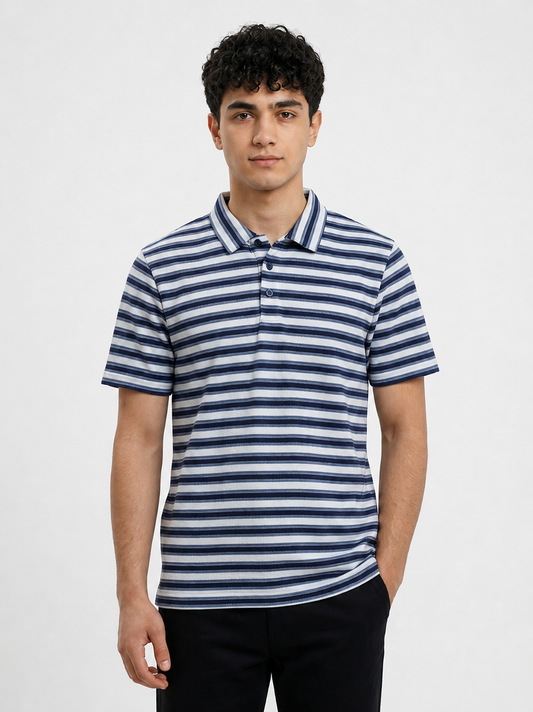 Blue Stripe Popout Textured Polo