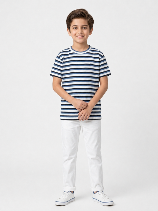 Kids Blue Stripe Popout T-Shirt