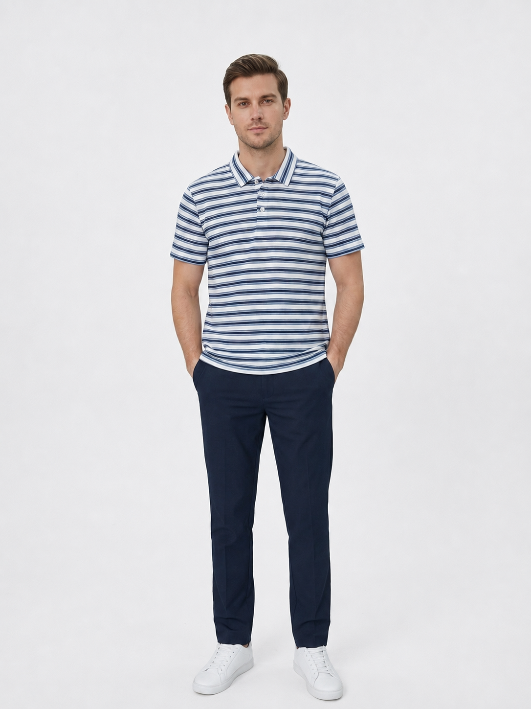 Blue Stripe Popout Textured Polo