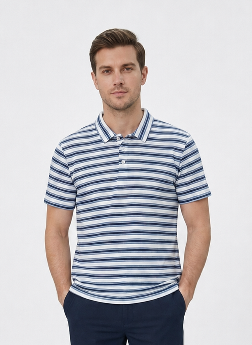 Blue Stripe Popout Textured Polo