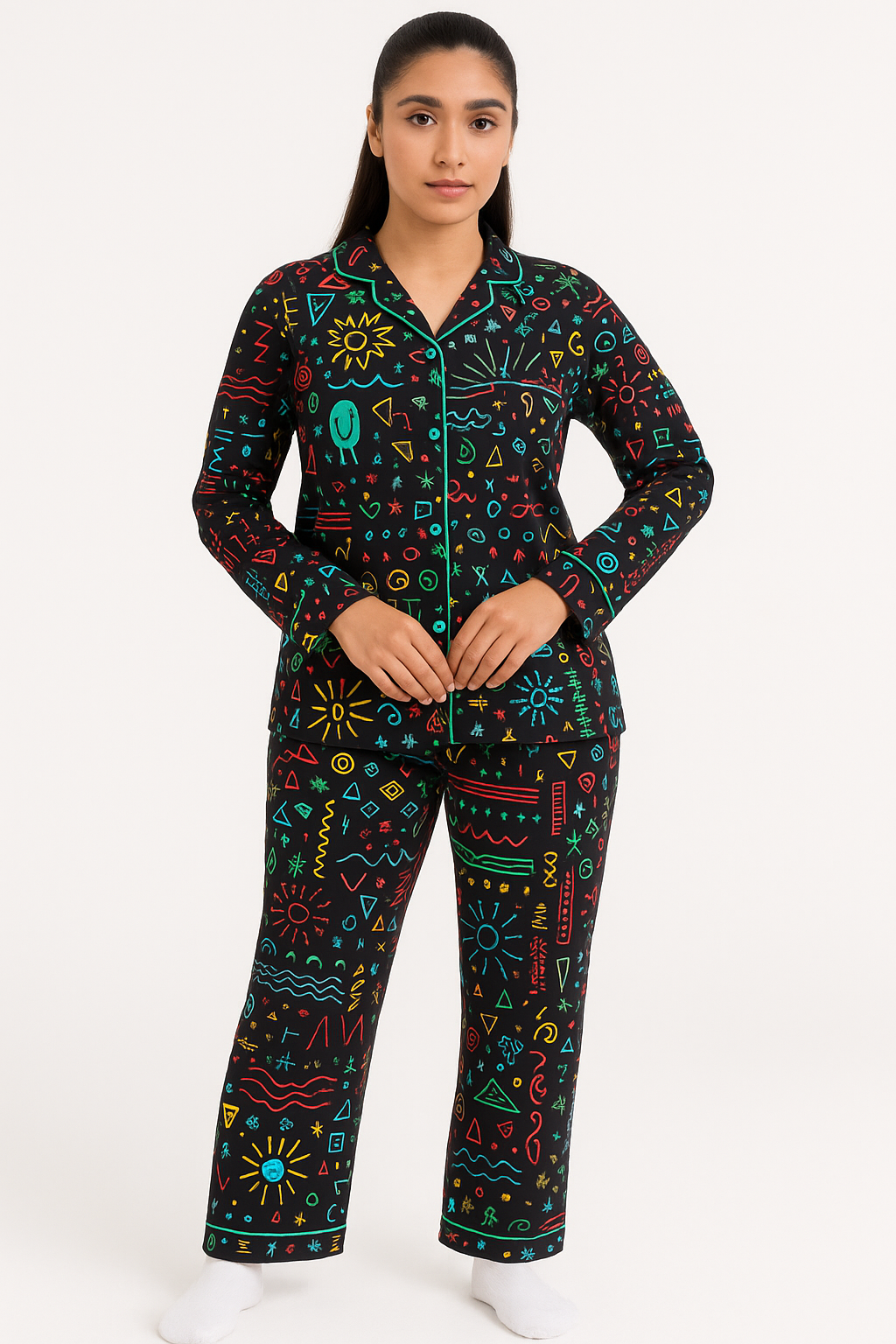 Women Night Suit Multi Color Printed