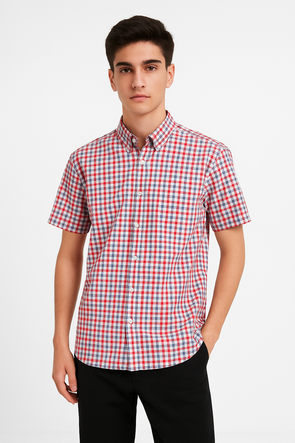 Half Sleeves Shirt Pink check