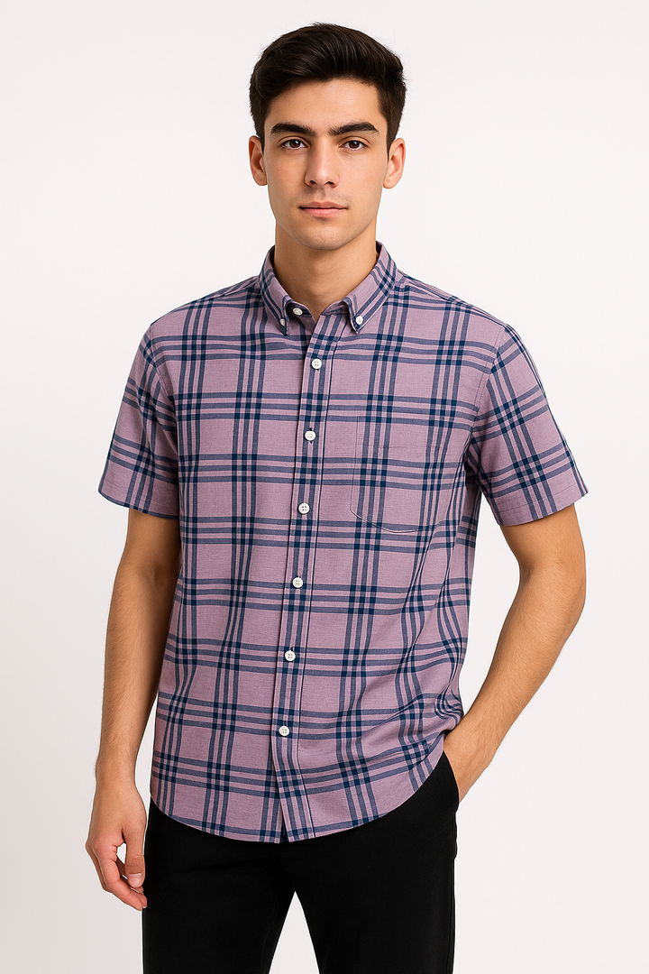 Half Sleeves shirt Purple check