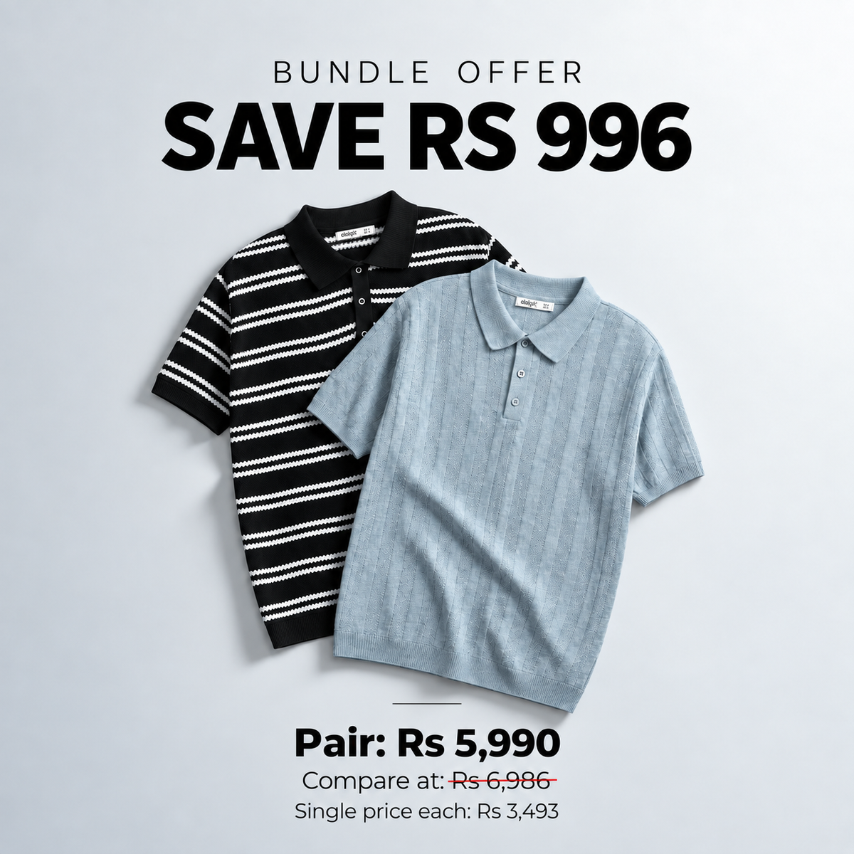 Black & Ivory + Ash Grey Polo Pair