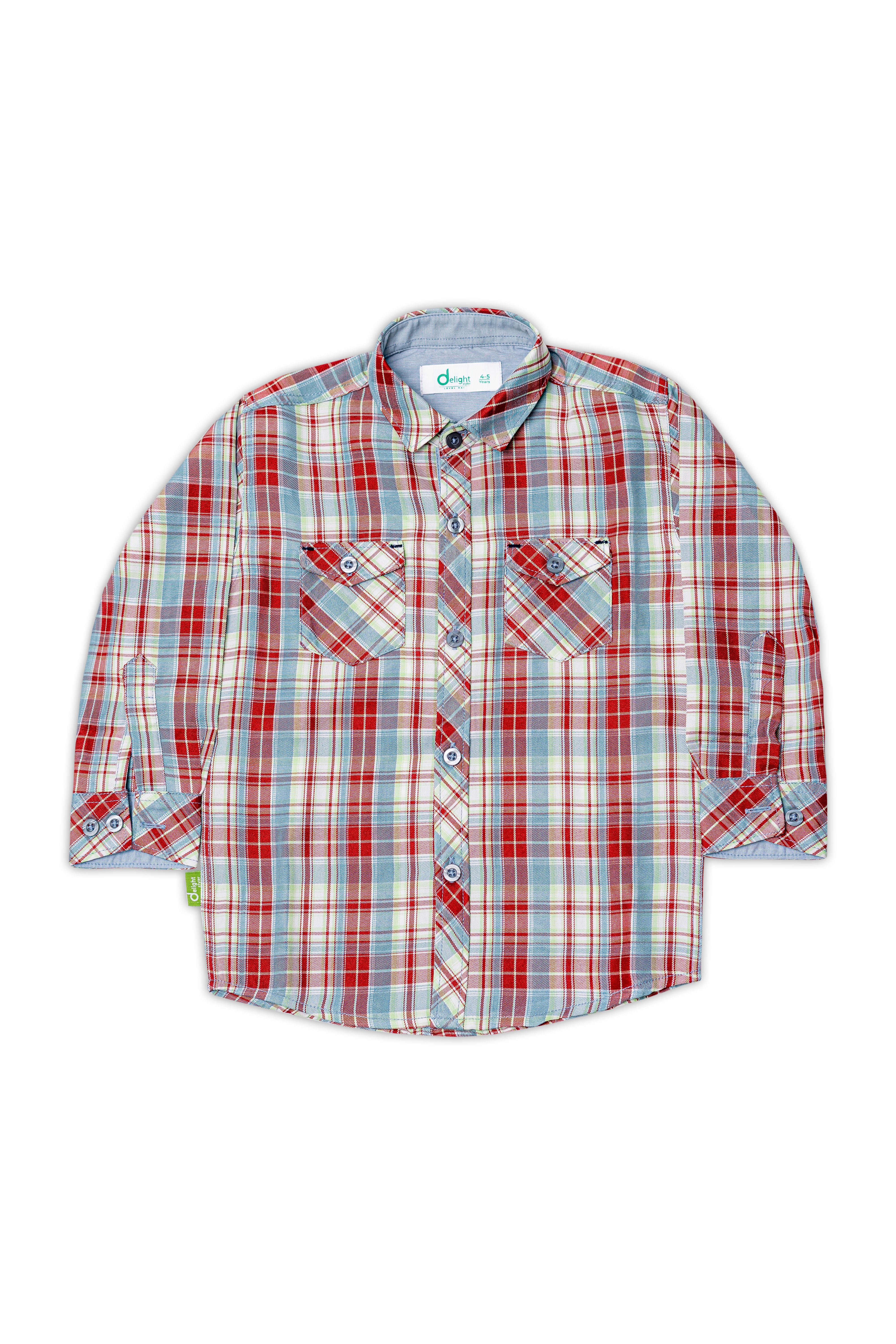 Casual Shirt Double Pocket Red Check