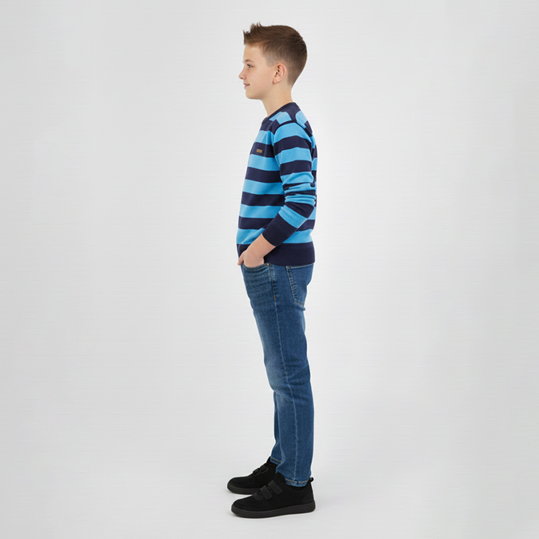 Boys Sweat Shirt Terry Teal Striper