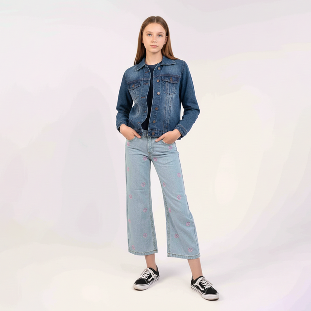 Light Wash Color with Smily Face EMB  Girls Jeans