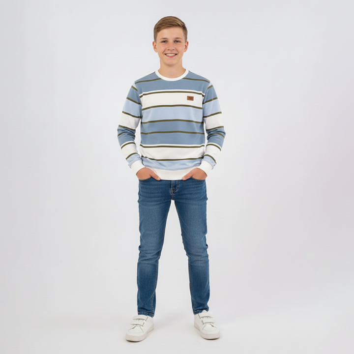 Boys Sweat Shirt Terry Blue Striper