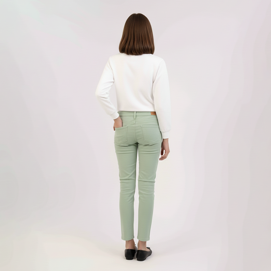 Green Color Basic Slim Fit Girls Jeans