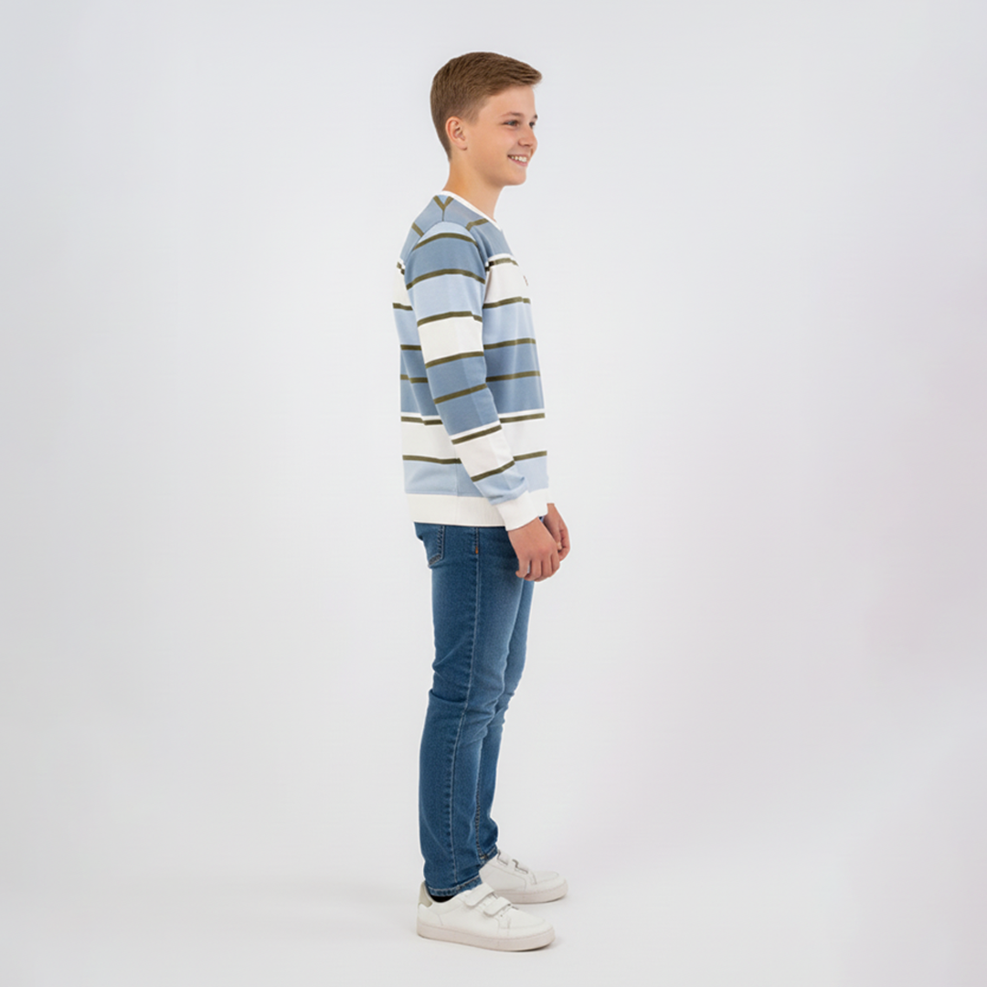 Boys Sweat Shirt Terry Blue Striper