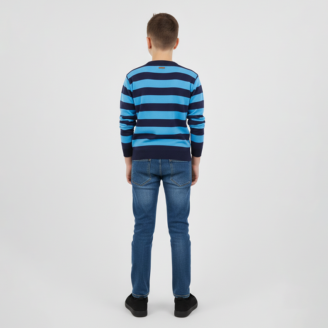 Boys Sweat Shirt Terry Teal Striper