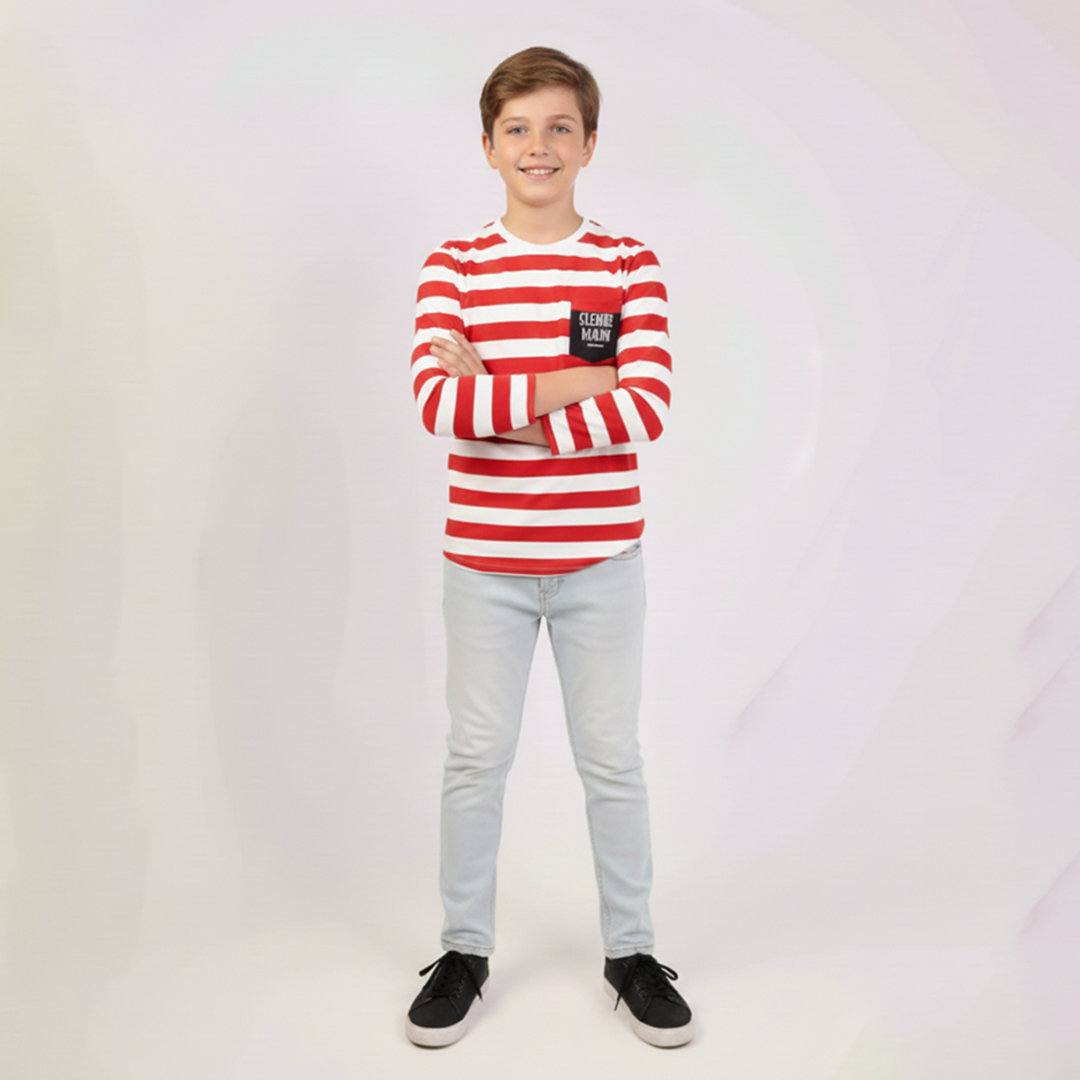 Boys Striper Shirt Red Color With Pocket