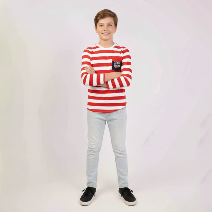 Boys Striper Shirt Red Color With Pocket