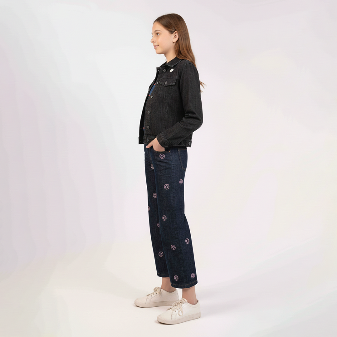 Medium Wash Color with Smily Face EMB  Girls Jeans