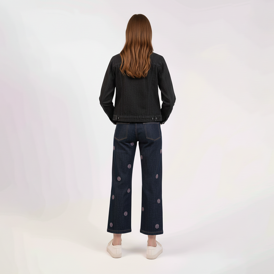 Medium Wash Color with Smily Face EMB  Girls Jeans