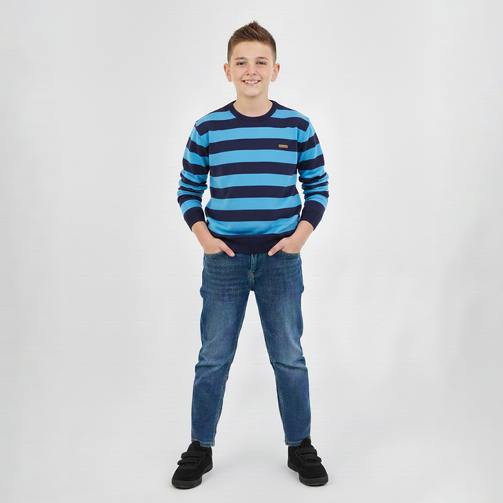 Boys Sweat Shirt Terry Teal Striper