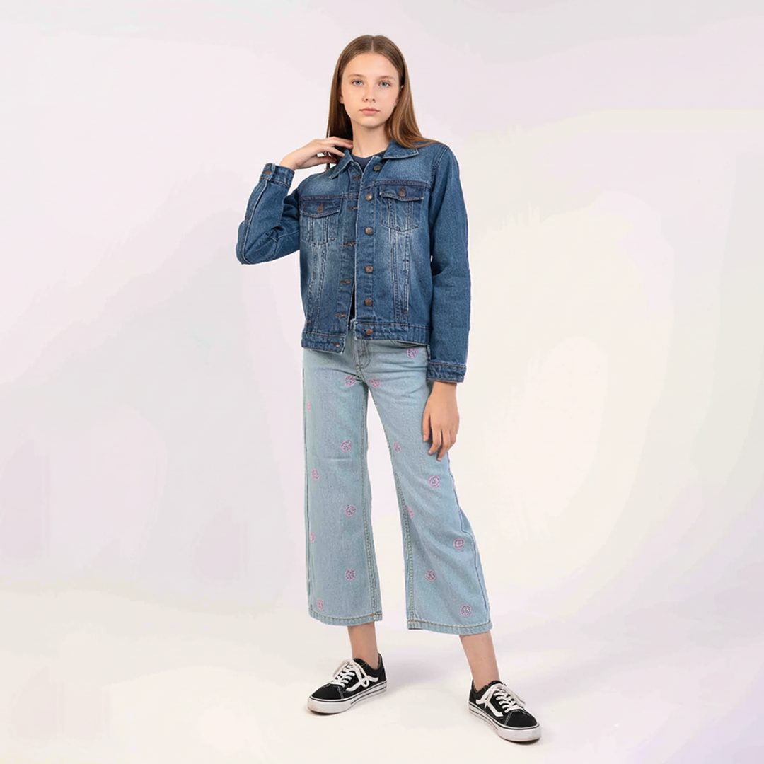 Light Wash Color with Smily Face EMB  Girls Jeans