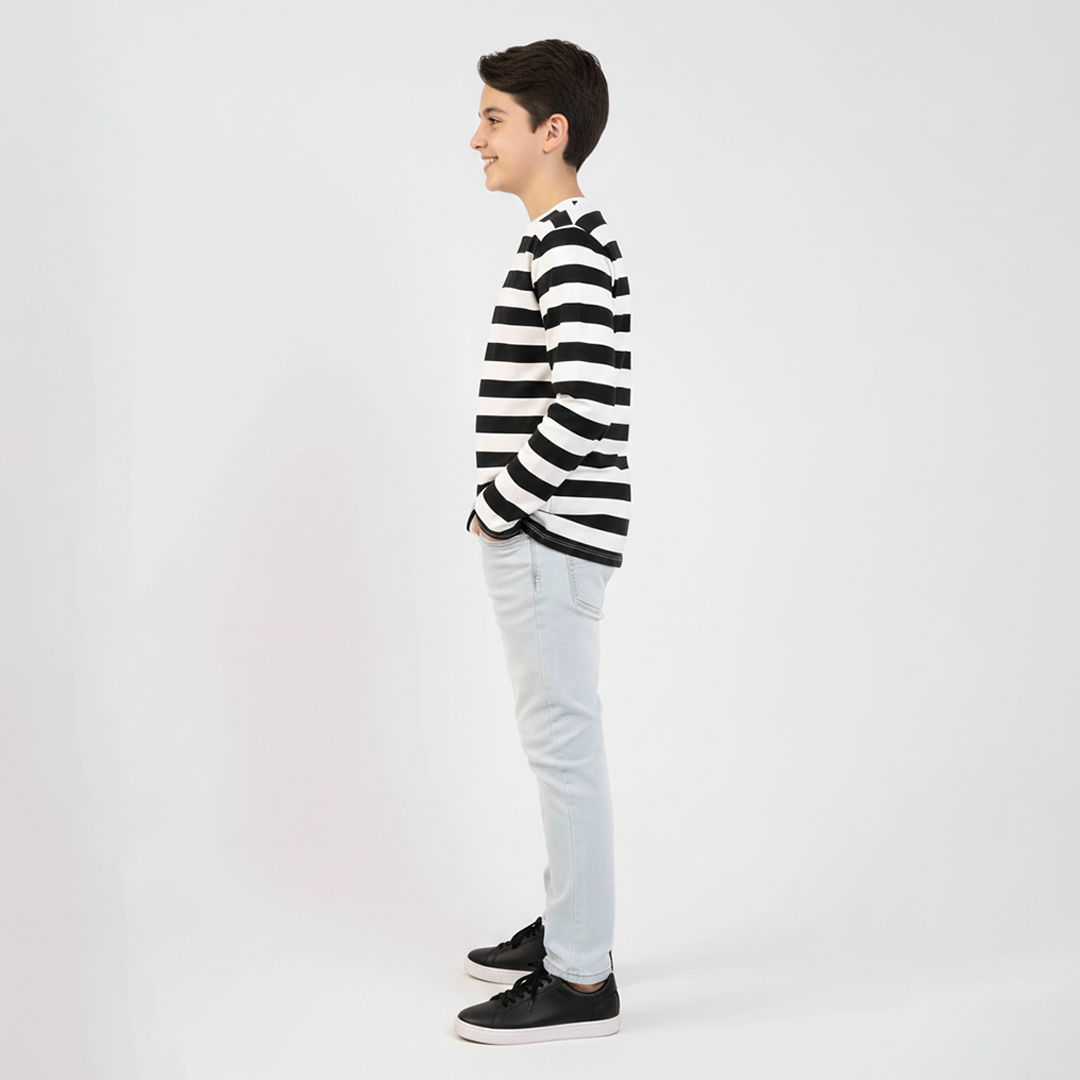 Boys Shirt Striper Black Color Full Sleeves