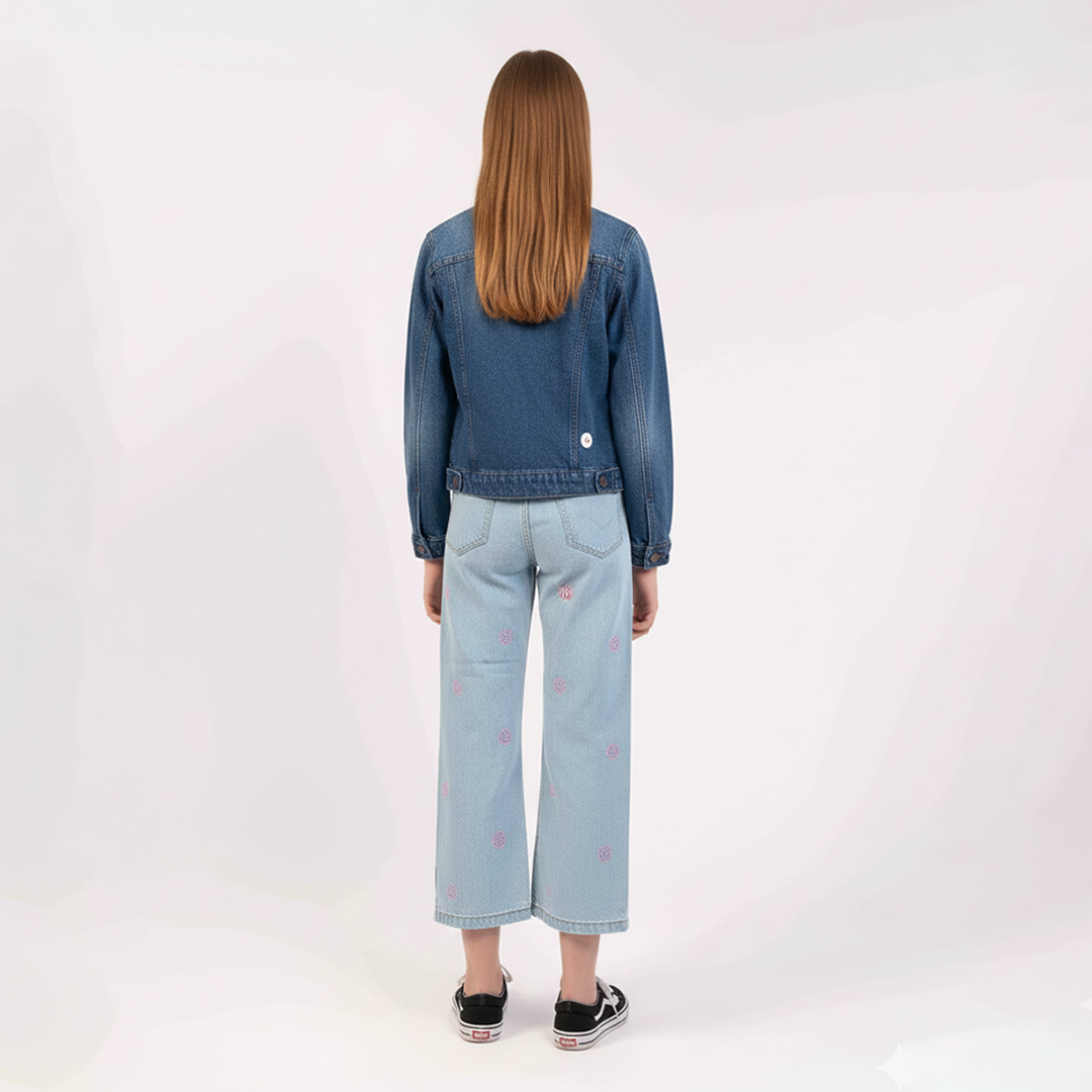 Light Wash Color with Smily Face EMB  Girls Jeans