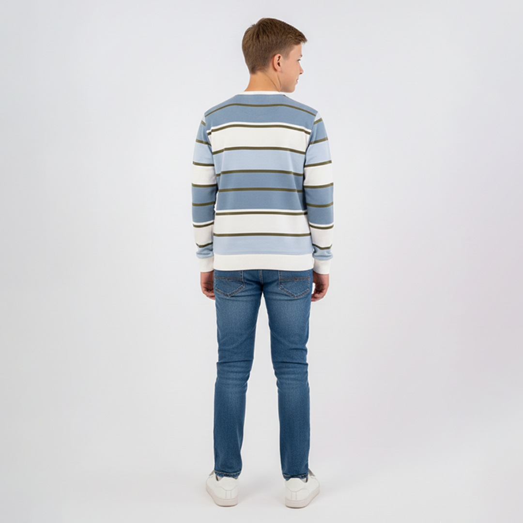 Boys Sweat Shirt Terry Blue Striper