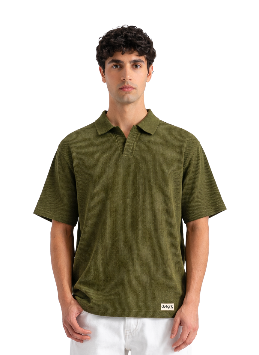 Men's Textured Johnny Collar Polo