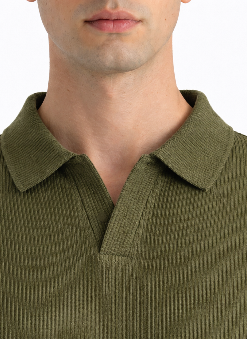 Men's Textured Johnny Collar Polo
