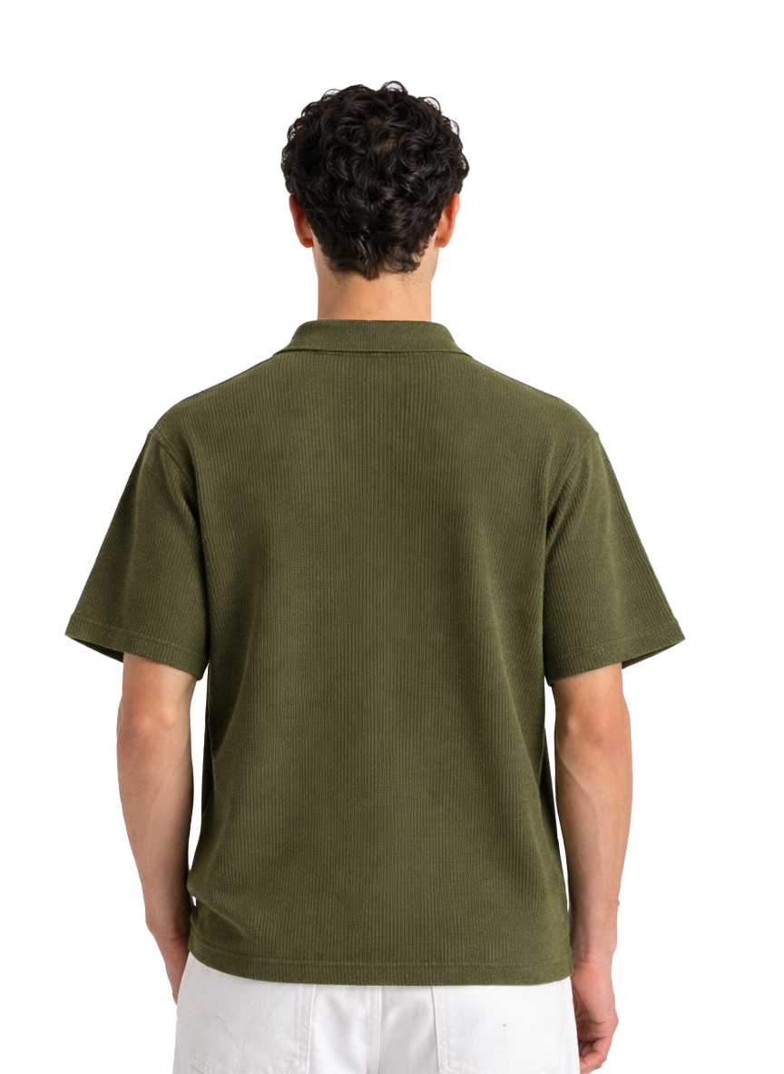 Men's Textured Johnny Collar Polo