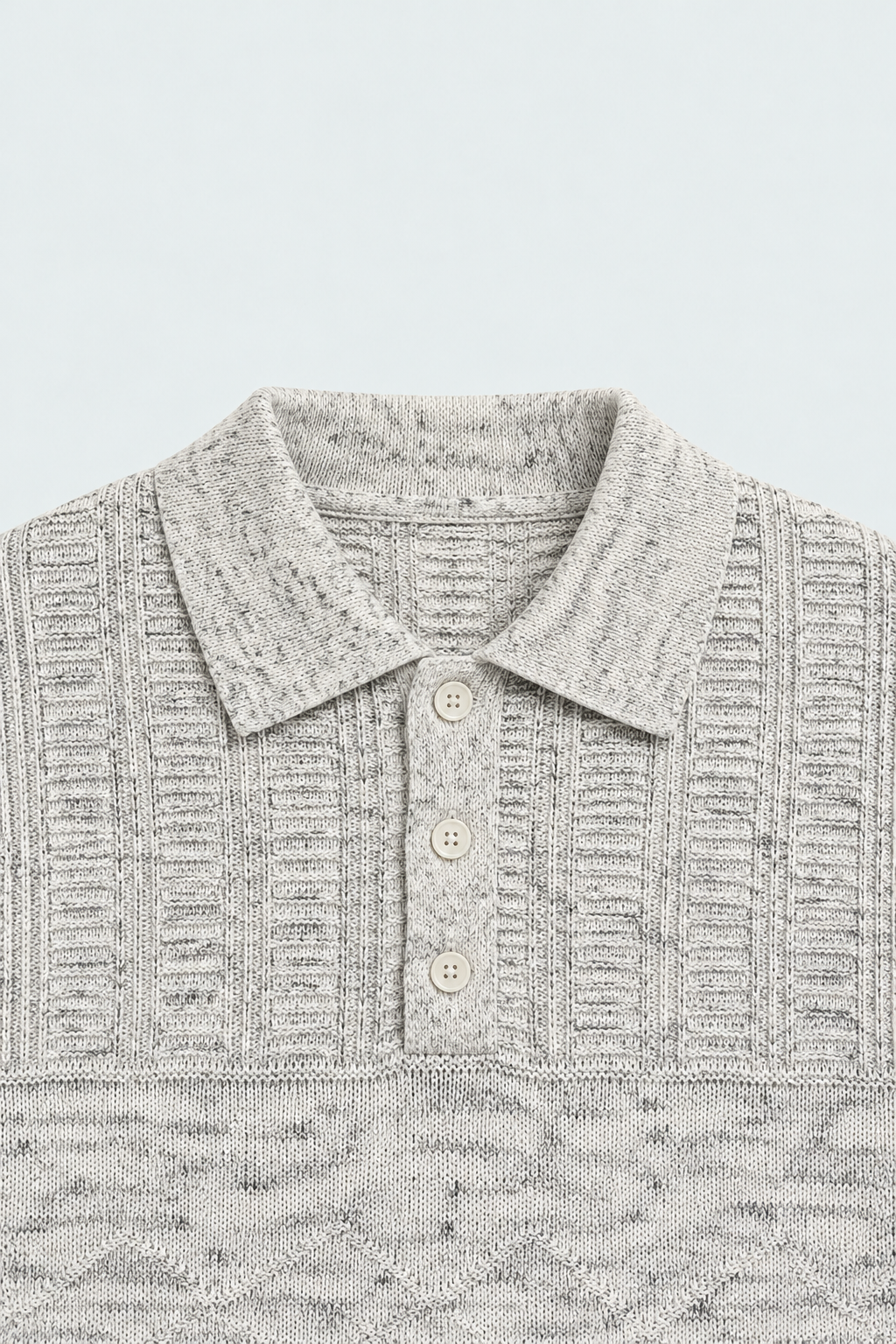Men’s Marled Textured Knit Polo – Light Grey
