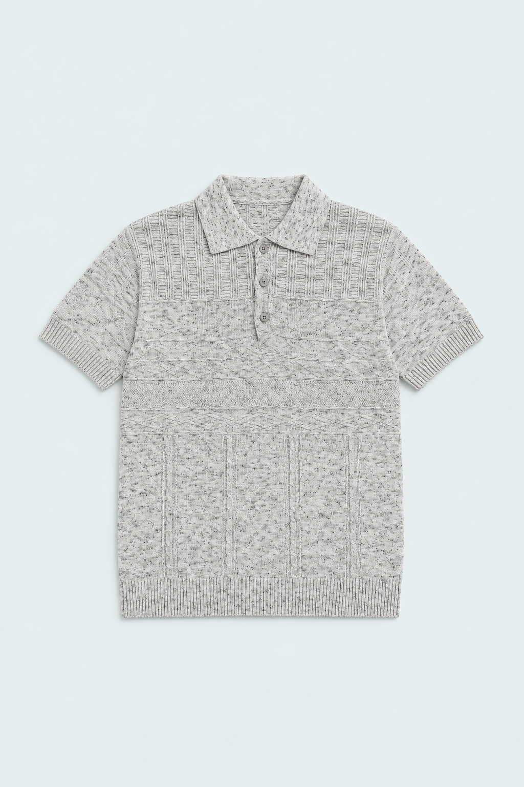 Men’s Marled Textured Knit Polo – Light Grey