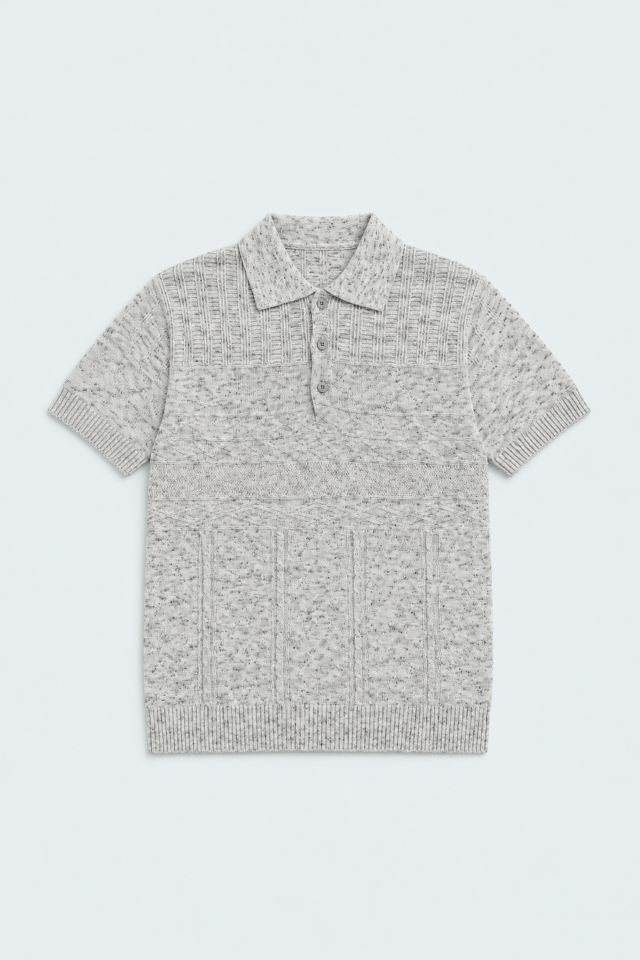 Men’s Marled Textured Knit Polo – Light Grey