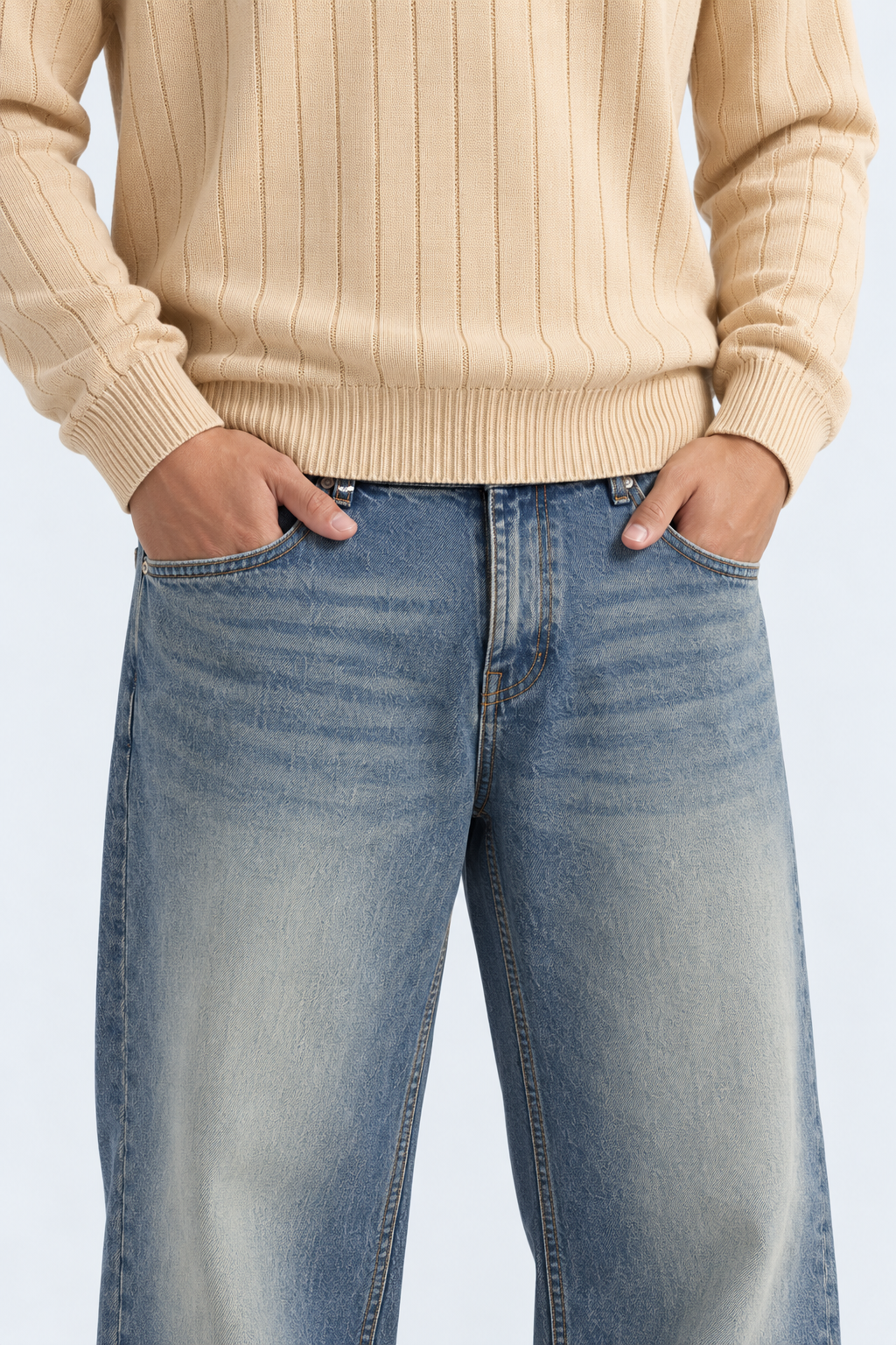 Men’s Baggy Jeans – Vintage Tinted Blue Wide Leg Denim