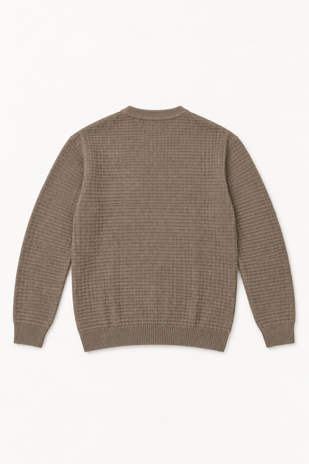 Men's Brown Melange Grid-Knit Crewneck Sweater