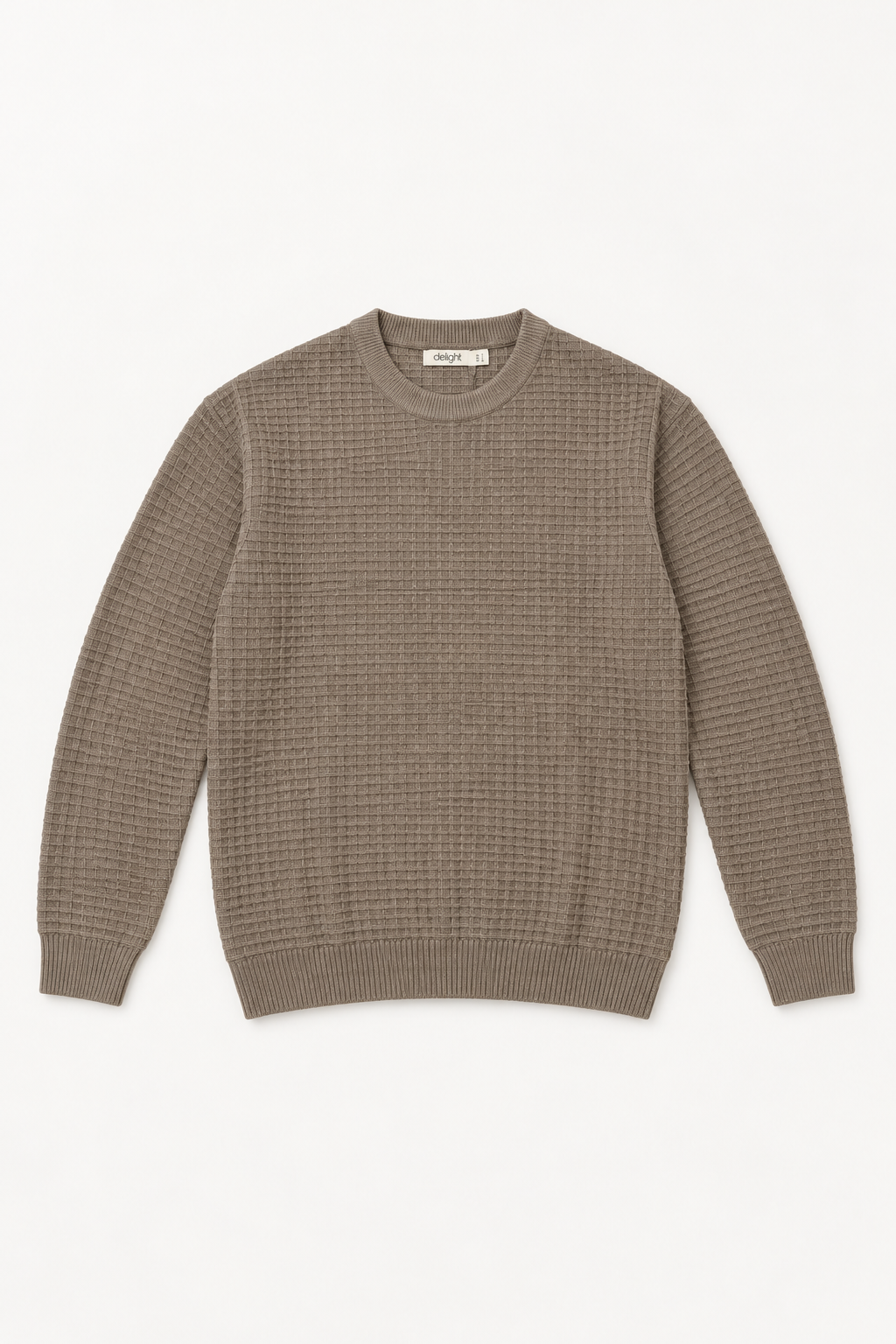 Men's Brown Melange Grid-Knit Crewneck Sweater