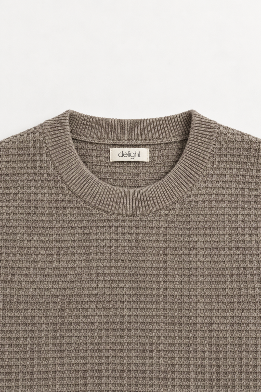 Men's Brown Melange Grid-Knit Crewneck Sweater