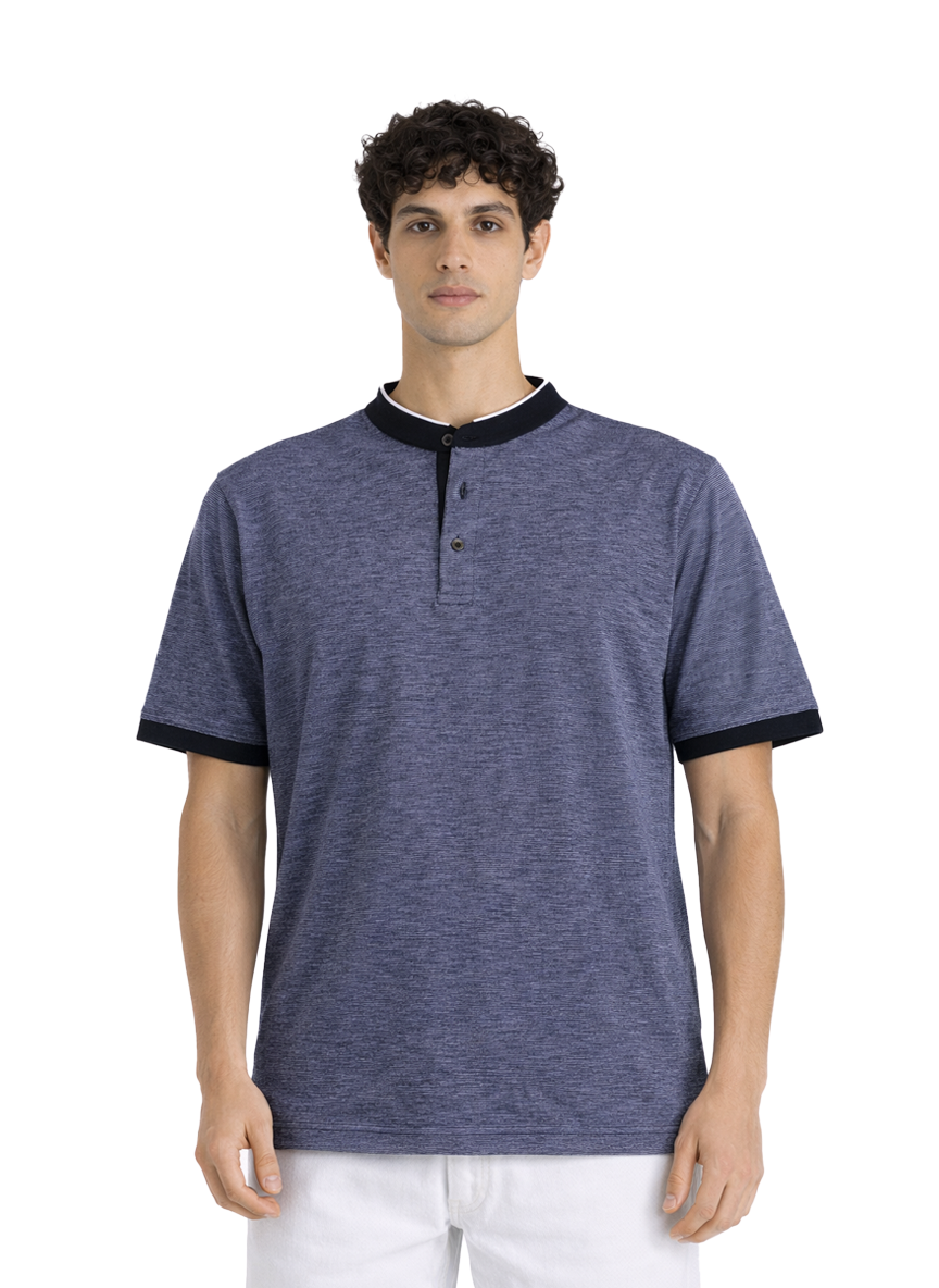 Jacquard Fabric Polo with Ban Collar