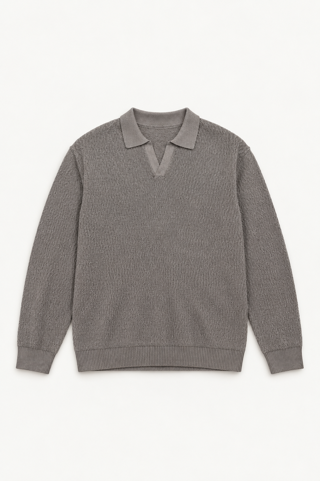 Men’s Wavy Knit Polo Sweater – Taupe