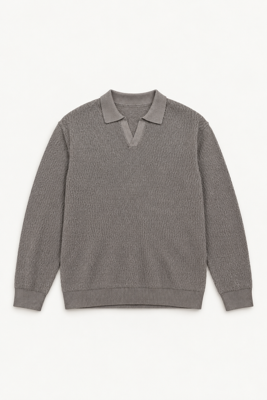 Men’s Wavy Knit Polo Sweater – Taupe