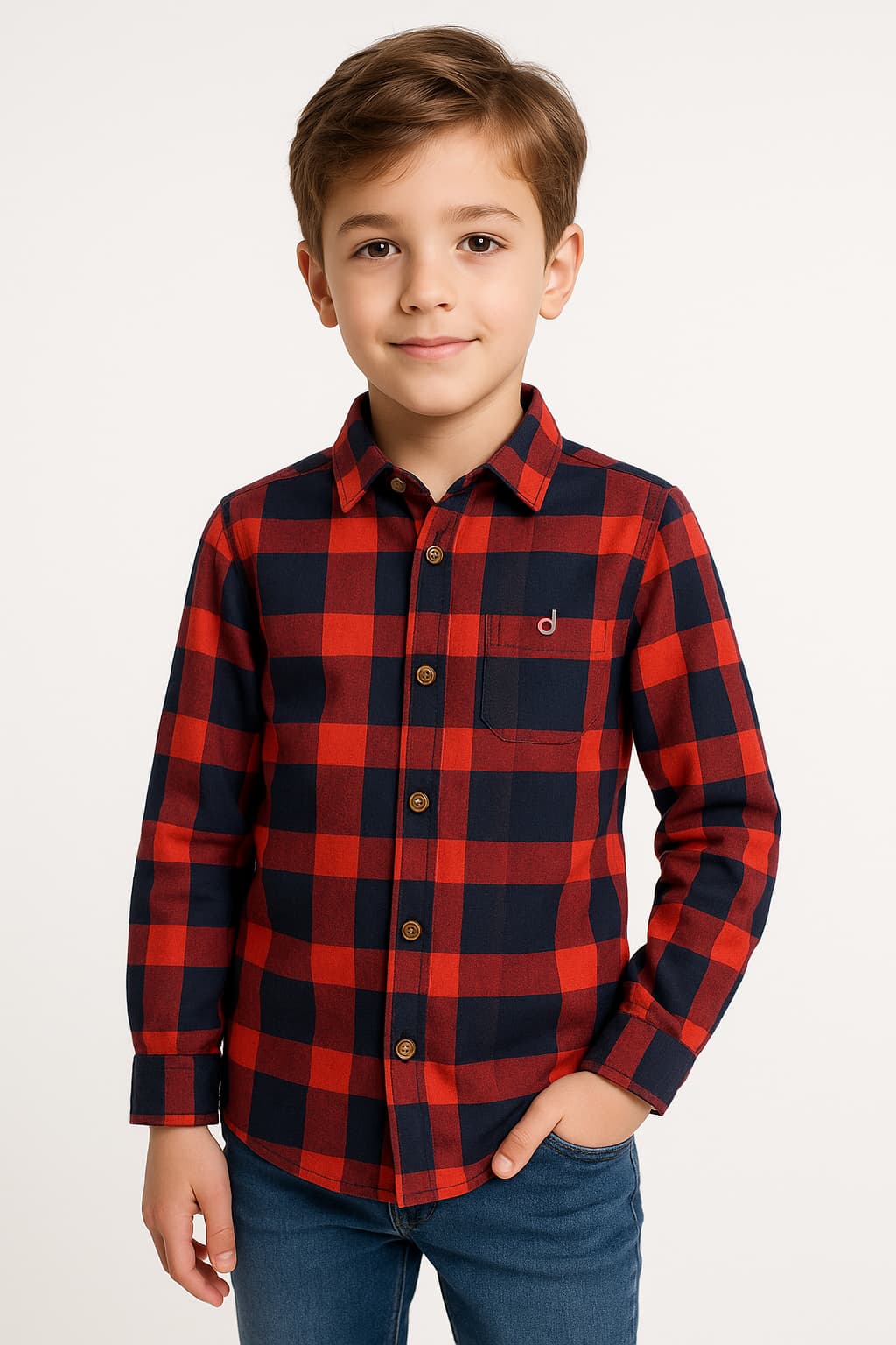 Casual Check Shirt D Emb Red Check