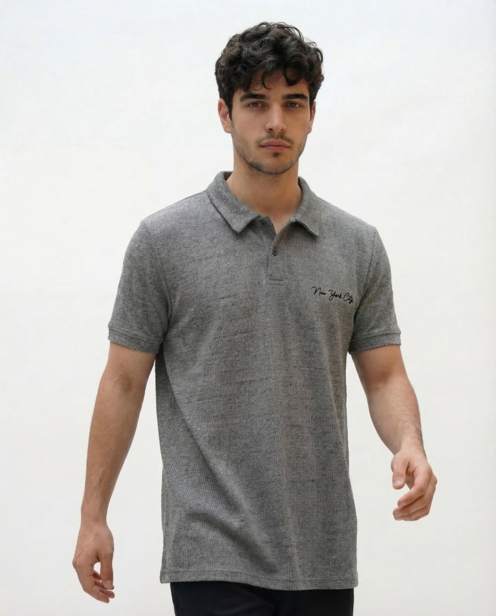 Urban Waffle Texture Knit Polo Shirt
