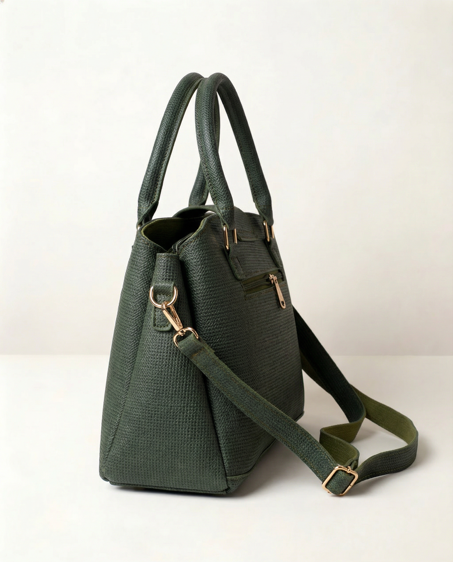 Olive Crest Top Handle Bag