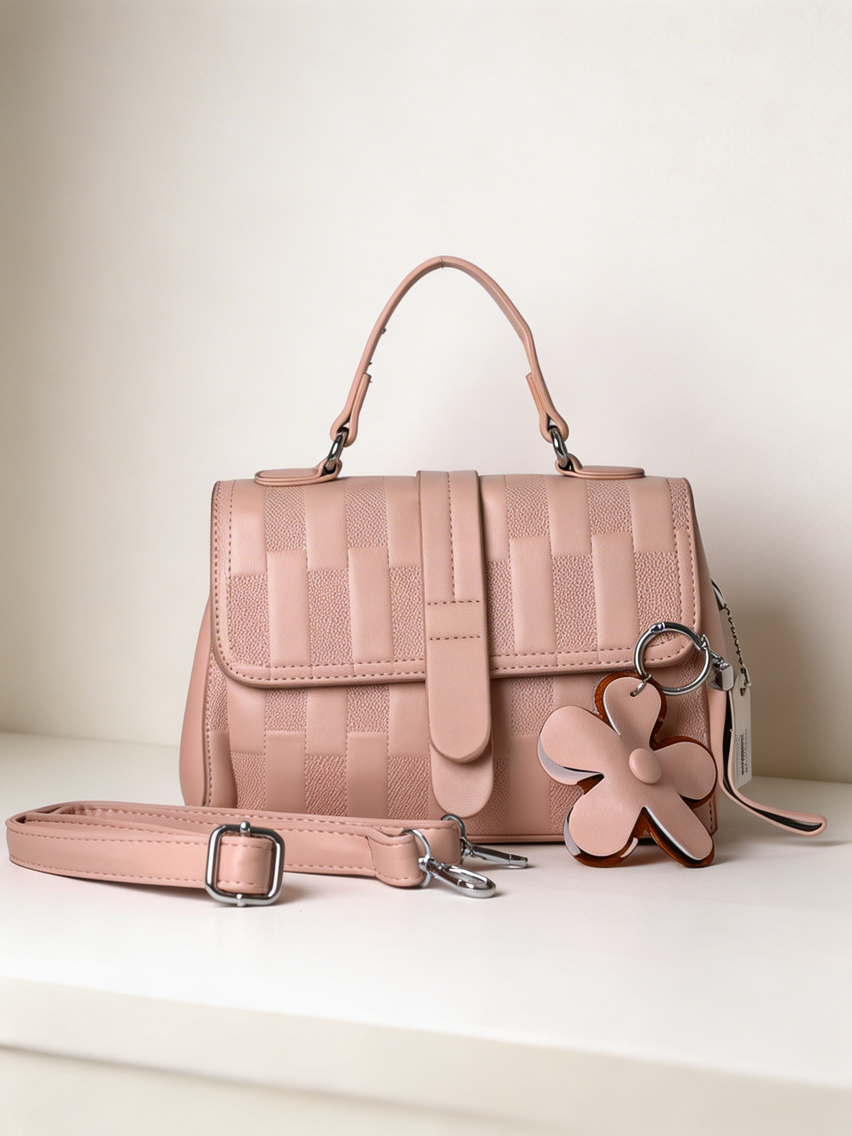 Blush Textured Flap Handbag