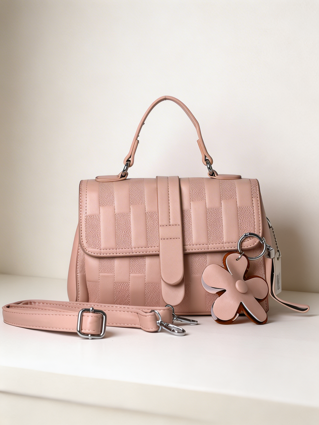 Blush Textured Flap Handbag