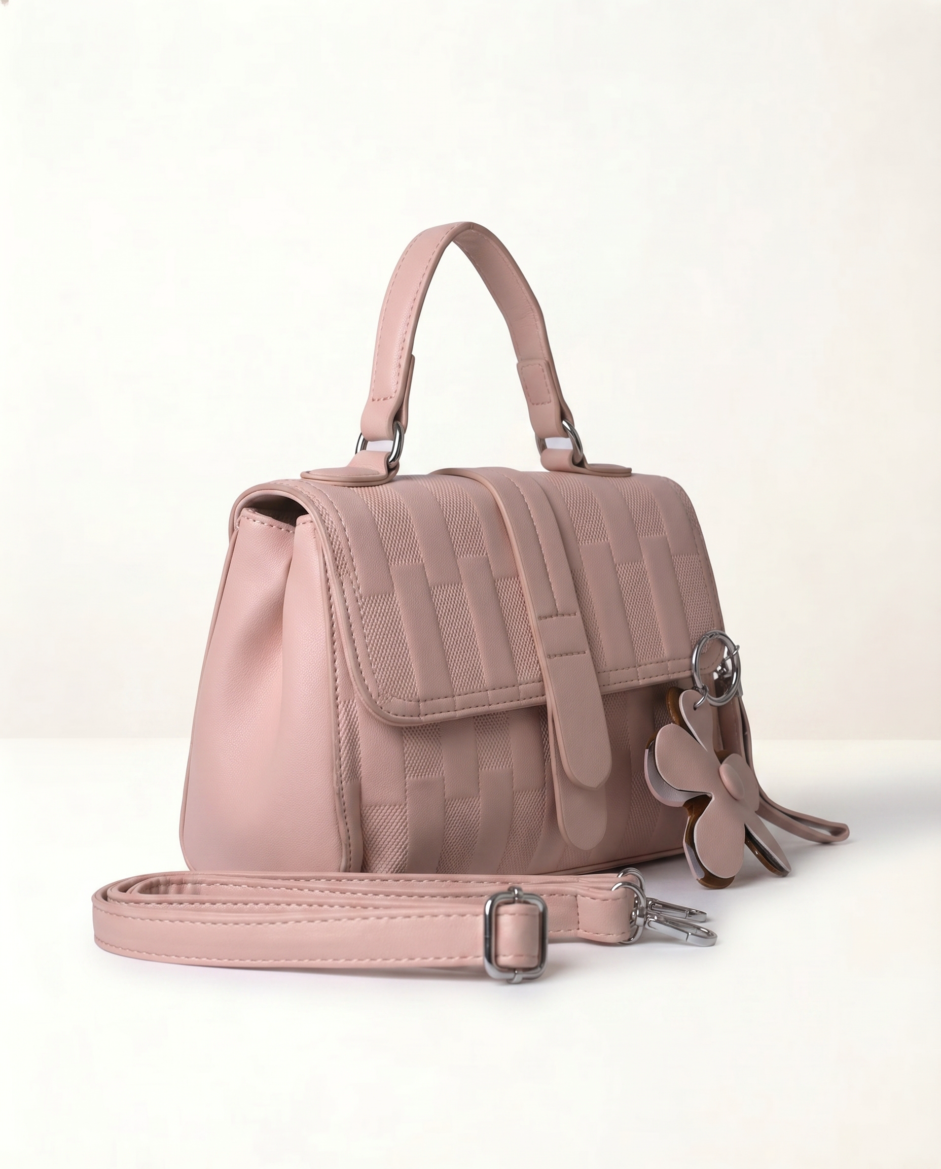 Blush Textured Flap Handbag